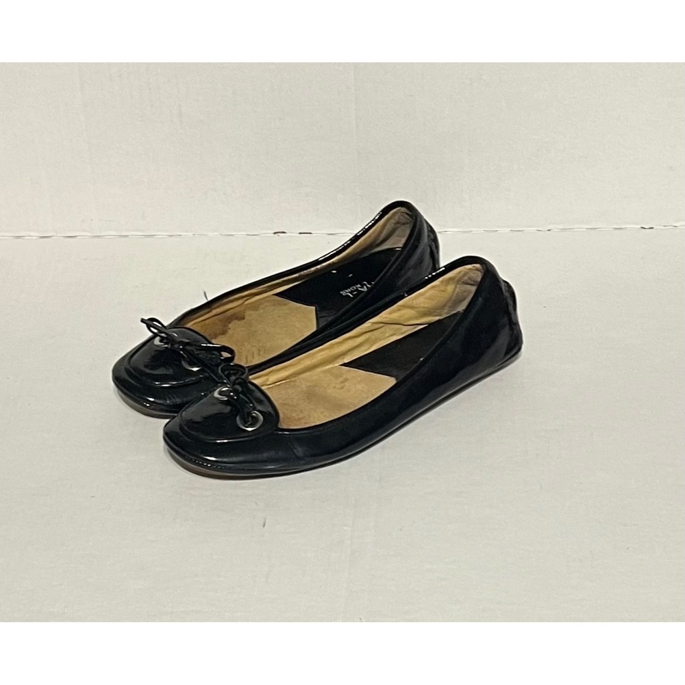 Michael Kors Black Patent Leather Bow Moc Driving Flats Shoes Women's Size 6.5